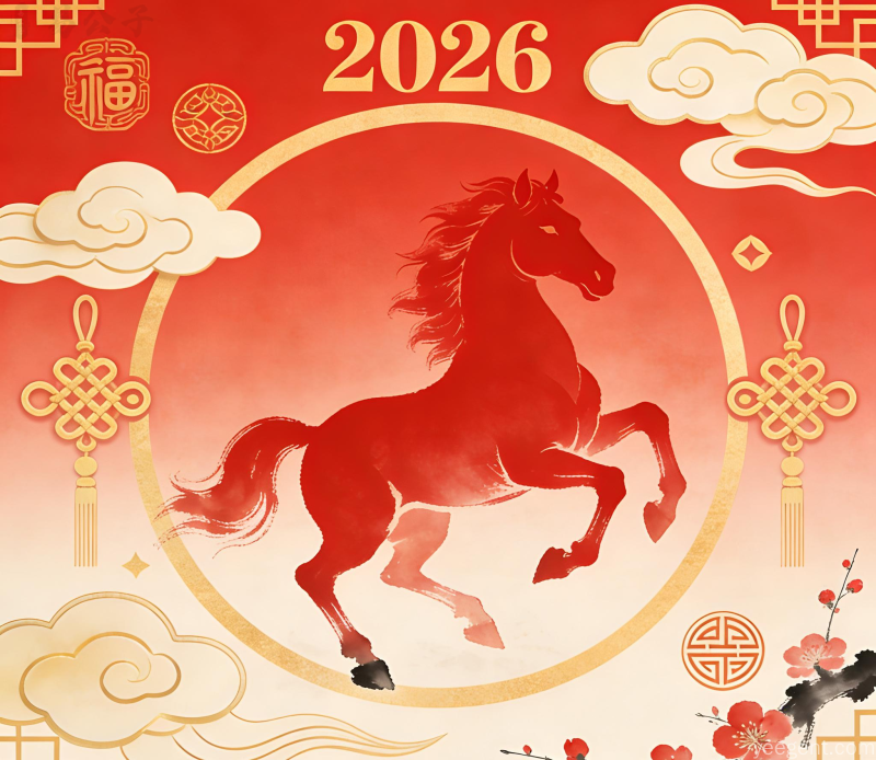 属马人2026年财务规划：水墨风格骏马与算盘图案，象征属马人理性理财、开源节流、稳健积累财富