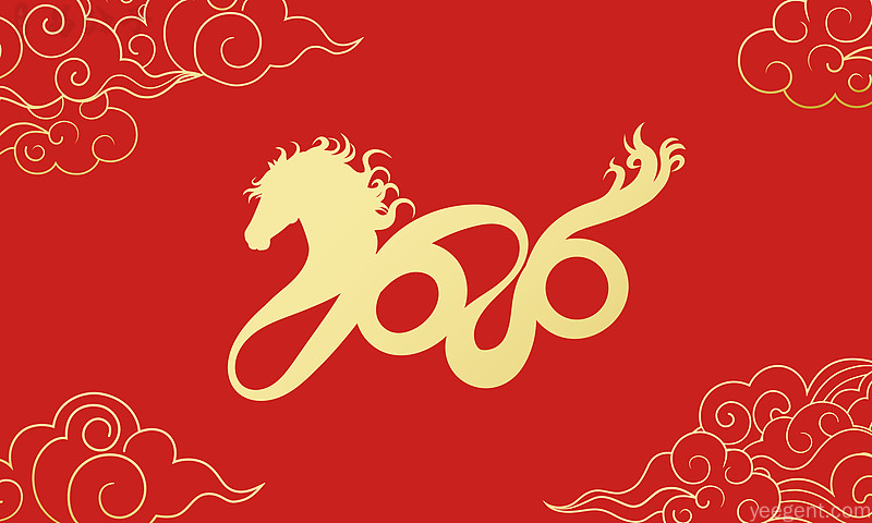 2026属马人马年大吉：水墨风格红色骏马与数字2026融合设计，寓意属马人本命年否极泰来、马到成功