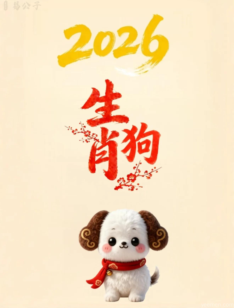 属狗人2026年吉祥图案：传统剪纸风格金狗与祥云搭配的喜庆图像，寓意新年福气临门